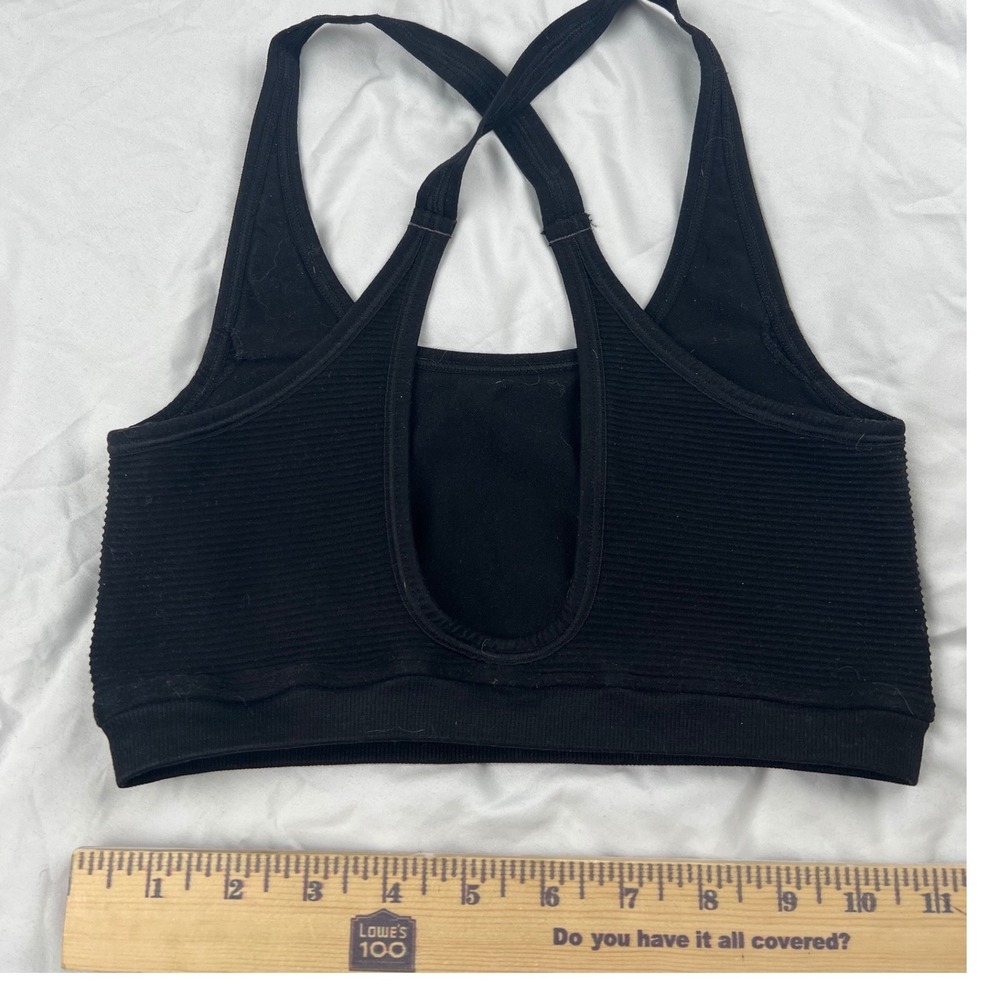 NUX Ribbed Seamless‎ Sports Bra Black Cross Back Athleisure Workout Size M - Picture 5 of 6